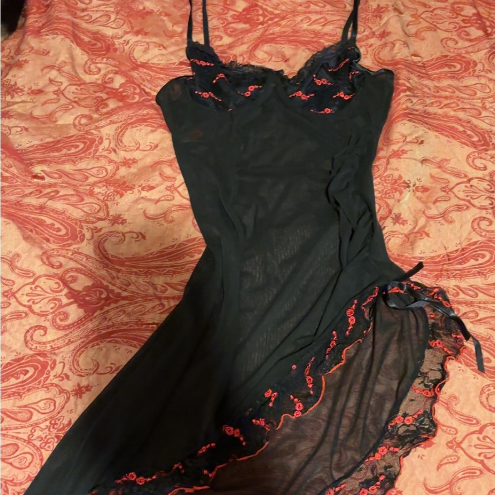 black and red lace lingerie dress